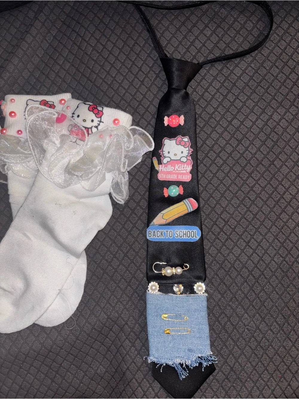 Hello Kitty Black Kids School-Themed Novelty Tie with Pink Accents